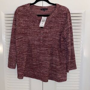 Napa Valley Long Sleeve Solid Hacci Pleat Henley Top